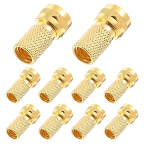 10 PCS Coxial Cable Connector Gold Coaxial Cable Male Twist-On Adapter لـ Satellite Dish TV Attenna (Copper)