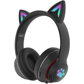 Colorful Led Gaming Headset Wireless Headphones with Microphone Over-Ear Foldable 3.5Mm Detachable HiFi Sound Earphones Gamers Pc - Black