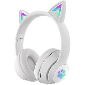 Colorful Led Gaming Headset Wireless Headphones with Microphone Over-Ear Foldable 3.5Mm Detachable HiFi Sound Earphones Gamers Pc - White