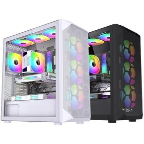 Mid Tower ATX PC Case – High-Airflow Mesh Design, Tempered Glass Panel, USB-C, Esports Game Cooling Desktop Computer case Supports 360 Degree Water-Cooled Large case(Black)