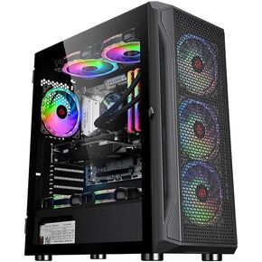 ATX PC Case, 8PWM ARGB Fans Pre-Installed, 360MM RAD Support, Type-C Gaming PC Case, 360° Full View Tempered Glass Mid Tower ATX Computer Case(Black)
