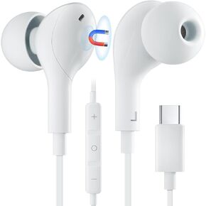 USB C Headphones, Type C Earphones Built-in Microphone and Volume Control, Hi-Fi Stereo Noise-Cancelling Earbuds, Wired in Ear USB C Head Phones for iPhone 15/16/for iPad Pro/for Samsung S25 S24