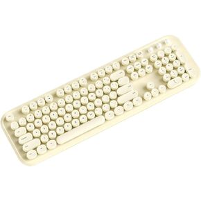 Typewriter Keyboard Wireless 2.4GHz 104-Key Full Size with Numpad Silent Keys Membrane Gaming Keyboard Aesthetic Round Keycaps Ergonomic for Win/Mac/PC/Laptop, 2 AAA Batteries, Mint Green