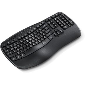 MEETION New Wave Keys Ergonomic Wireless Keyboard, Comfortable Palm Rest Natural Typing, 2.4G Cordless USB A and USB C Adapter, Full Size Computer Keyboard Compatible with Windows/Mac/PC/Laptop