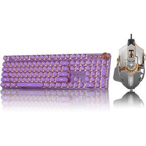 EWEADN Typewriter Style Mechanical Gaming Keyboard, Wired Mechanical Keyboards&EWEADN G5 Wired Gaming Mouse, Ergonomic RGB Computer Mouse