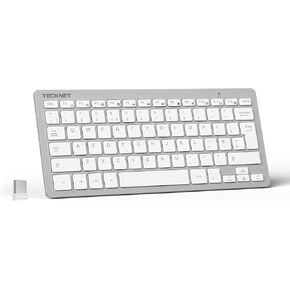TECKNET 2.4G Wireless Keyboard - Mini Compact Keyboard with Media Hotkeys, 12-Month Battery Life, Compatible with PC, Desktop, Laptop, Smart TV-White