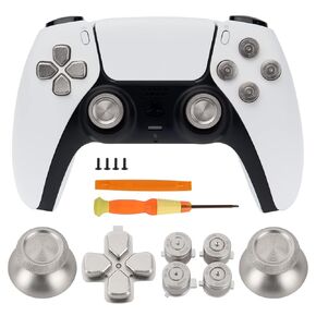 TOMSIN Metal Buttons Replacement Kit for PS5 Controller – Aluminum Thumbsticks & O X Square Triangle & Dpad Buttons Accessories Compatible with PlayStation 5 DS Controller (Silver)