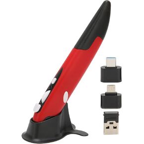 Zyyini Cordless Optical Pocket Pen Mouse, 2.4GHz USB, 800/1200/1600 DPI, Portable Red