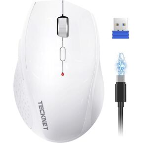 Tecknet Pro Mouse اللاسلكي القابل لإعادة الشحن ، نقرة صامتة ، عمر بطارية طولها 800 مللي أمبير في الساعة ، 6400 نقطة في البوصة ، الماوس اللاسلكي ، 6 زر فأر مريح للكمبيوتر MAC chromebook - رمادي