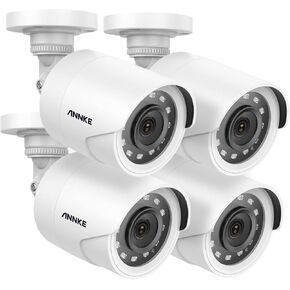 ANNKE 2MP Wired Security Camera, 1080P HD TVI Add-on CCTV Bullet Cams, 100ft IR Night Vision, IP66 Weatherproof Housing, 3.6mm Lens for Outdoor Home Business Surveillance, 4 Pack, White