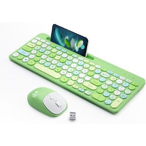 Bluetooth Keyboard and Mouse Wireless, Multi-Device Rechargeable Keyboard and Mouse Combo with Phone Holder (Bluetooth 5.0+3.0+2.4GHz) Quiet Ergonomic Compatible with Mac/Windows/iOS/Android