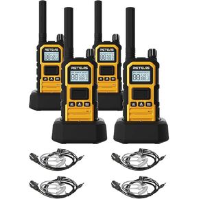 Retevis RB48 Plus Walkie Talkies(4 Pack) with Walkie Talkies Headset(4 Pack), GMRS Waterproof 2 Way Radio Long Range, Heavy Duty Rechargable Two Way Radios, Group Call, Dual PTT, Vibration Alert, NOAA