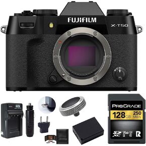 تشمل حزمة جسم الكاميرا Fujifilm X-T50 ، بطاقة ذاكرة Prograde Digital 128GB UHS-II SDXC ، بطارية احتياطية وأكثر (6 عناصر) (الفضة الفحم)