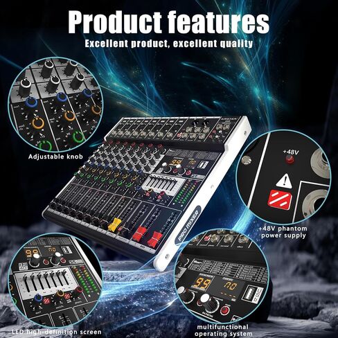 Professional Audio Mixer,4-channel audio interface mixer,99 bit DSP Reverb Sound,4 ohm 2 * 250 Watt Output +48V Bluetooth power amplifier studio,Audio Mixer,Concert party, Karaoke Studio（EX4) in Saudi Arabia