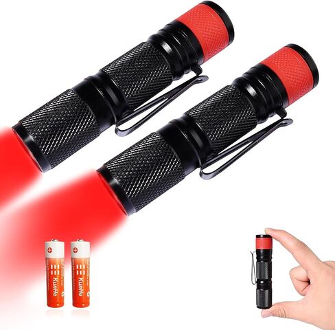 KunHe 2 Pack Red Light Flashlight Single Mode 3W Red Mini Aluminum Waterproof Red Pocket Flashlight with Clip for Obeservation Turtle Safe Hunting Night Detector Gift in Saudi Arabia