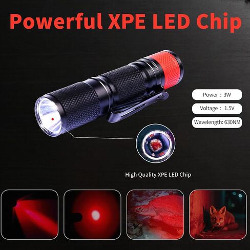 KunHe 2 Pack Red Light Flashlight Single Mode 3W Red Mini Aluminum Waterproof Red Pocket Flashlight with Clip for Obeservation Turtle Safe Hunting Night Detector Gift in Saudi Arabia