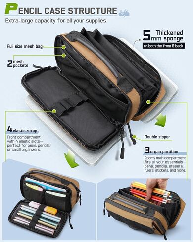Large Capacity Pencil Case Pouch with Zipper, Molle Tactical Pencil Bag Carry Handle, Pen Pouch for Men in Kuwait