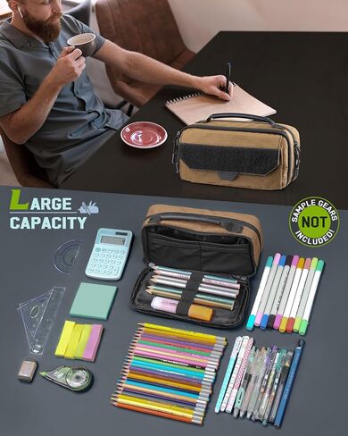 Large Capacity Pencil Case Pouch with Zipper, Molle Tactical Pencil Bag Carry Handle, Pen Pouch for Men in Kuwait
