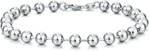Dacc & Aya Solid Silver Bead Ball Strand Chain Bracelet for Men Boys, 4MM, 6MM, 8MM, Military Ball Bead Chain Bracelet for Women with Lobster Clasp, Oxidized or Shiny, Unisex Silver Chain, 7-9 Inch in Kuwait