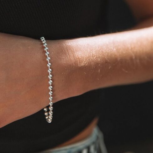 Dacc & Aya Solid Silver Bead Ball Strand Chain Bracelet for Men Boys, 4MM, 6MM, 8MM, Military Ball Bead Chain Bracelet for Women with Lobster Clasp, Oxidized or Shiny, Unisex Silver Chain, 7-9 Inch in Kuwait
