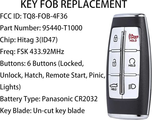 Smart Key for Hyundai Genesis G80 2021, Alliskeys 8-Buttons Proximity Key Fob Replacement for Hyundai Genesis G80 2021 TQ8-FOB-4F35 95440-T1200 in Saudi Arabia