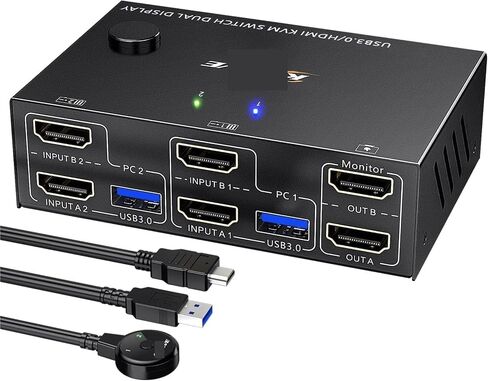 8K HDMI KVM Switch 2 مراقبين 2 أجهزة الكمبيوتر 8K@60Hz 4K@144Hz ، شاشة مزدوجة مفتاح KVM مع 4 USB 3.0 HUB لطابعة الماوس لوحة المفاتيح (بدون EDID 8K) in Kuwait