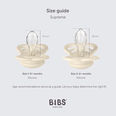 BIBS Supreme Baby Pacifier 2-Pack | Made in Denmark | BPA Free Dummy Soother, Symmetrical Nipple. Silicone, Size 1 (0-6 Months), Cloud / Steel Blue in Saudi Arabia