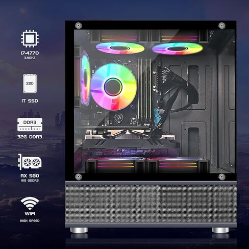 كمبيوتر سطح المكتب STGAubron-Gaming PC-RX 560 4GB-Intel i7 Xeon E5 3.0 جيجا هرتز - 16 جيجا رام - 512 جيجا SSD WiFi BT-5.0، W10H64، RGB Fanx3، لوحة مفاتيح RGB وماوس ولوحة ماوس - برج كمبيوتر للألعاب، والبث in Kuwait