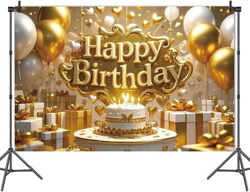 Gold Happy Birthday Backdrop Banner Gold Vivid Photography Background for Home Outdoor Birthday Party Decoration Supplies 70.8 x 47.2 Inch in Kuwait