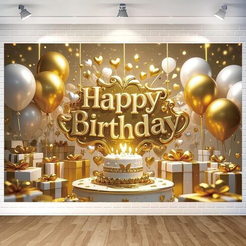 Gold Happy Birthday Backdrop Banner Gold Vivid Photography Background for Home Outdoor Birthday Party Decoration Supplies 70.8 x 47.2 Inch in Kuwait