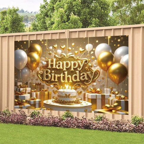 Gold Happy Birthday Backdrop Banner Gold Vivid Photography Background for Home Outdoor Birthday Party Decoration Supplies 70.8 x 47.2 Inch in Kuwait