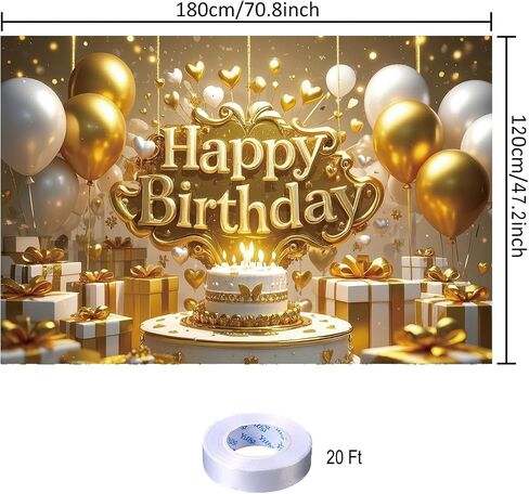 Gold Happy Birthday Backdrop Banner Gold Vivid Photography Background for Home Outdoor Birthday Party Decoration Supplies 70.8 x 47.2 Inch in Kuwait