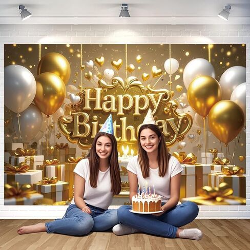 Gold Happy Birthday Backdrop Banner Gold Vivid Photography Background for Home Outdoor Birthday Party Decoration Supplies 70.8 x 47.2 Inch in Kuwait