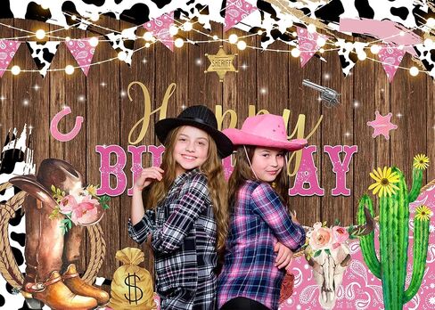 7x5ft Western Cowgirl Birthday Party Backdrop Rustic West Rodeo Boot Boot Procession Print Print Pink Wild Party Worden Cowgirl Wooden Decortations Decortations Banner in Kuwait