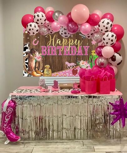 7x5ft Western Cowgirl Birthday Party Backdrop Rustic West Rodeo Boot Boot Procession Print Print Pink Wild Party Worden Cowgirl Wooden Decortations Decortations Banner in Kuwait