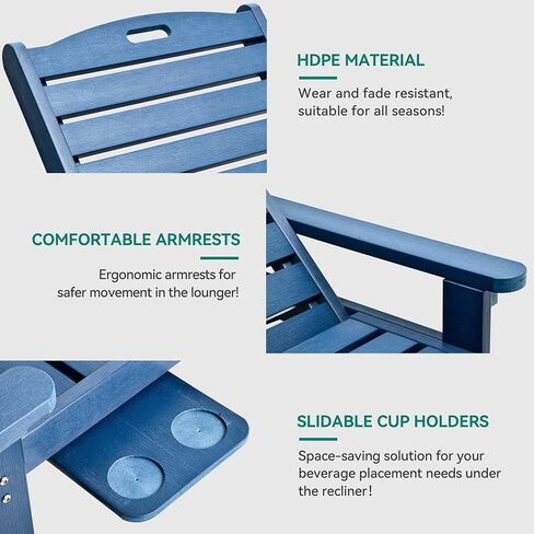 YITAHOME Outdoor Chaise Lounge Set of 4 for Outside with Retractable Tray, Patio Lounge Chair with 5-Position Backrest & Wide Armrests, Waterproof Chaise Lounge Outdoor for Garden Poolside Deck (Navy) in Saudi Arabia