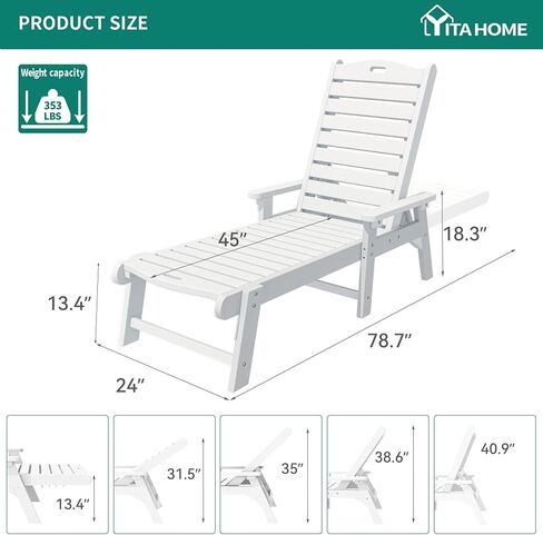 YITAHOME Outdoor Chaise Lounge Set of 4 for Outside with Retractable Tray, Patio Lounge Chair with 5-Position Backrest & Wide Armrests, Waterproof Chaise Lounge Outdoor for Garden Poolside Deck (Navy) in Saudi Arabia