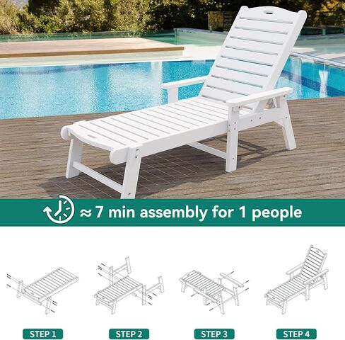 YITAHOME Outdoor Chaise Lounge Set of 4 for Outside with Retractable Tray, Patio Lounge Chair with 5-Position Backrest & Wide Armrests, Waterproof Chaise Lounge Outdoor for Garden Poolside Deck (Navy) in Saudi Arabia