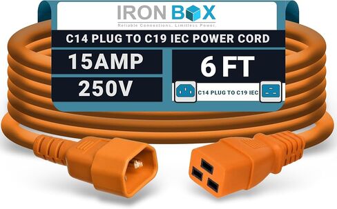 IronBox Electric - Heavy-Duty C14 to C19 Power Cord, 15A, 250V, 14/3 SJT - IEC60320 PC Cable for Computer Extensions, Monitor, PSU - C14 Male to C19 Female Connector Power Cable - (Red 6 Foot) in Saudi Arabia