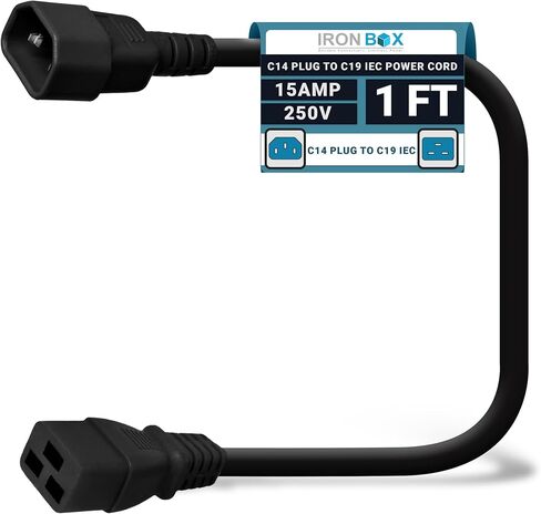 IronBox Electric - Heavy-Duty C14 to C19 Power Cord, 15A, 250V, 14/3 SJT - IEC60320 PC Cable for Computer Extensions, Monitor, PSU - C14 Male to C19 Female Connector Power Cable - (Blue 6 Foot) in Saudi Arabia