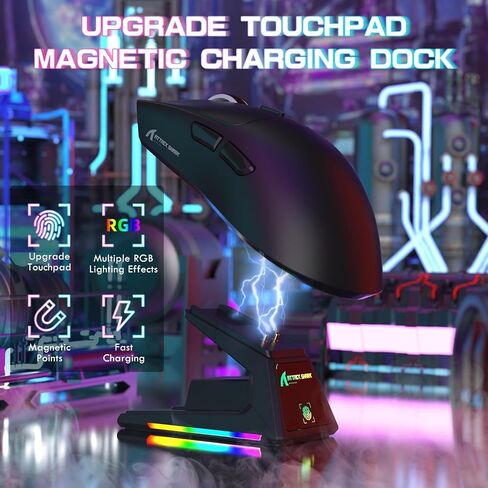 ATTACK SHARK X1 Ultralight Wireless Gaming Mouse with Magnetic RGB Charging Dock,Anti Slip Grip Tape,PixArt PAW3395 Pro Sensor,40000DPI,BT/2.4Ghz/Wired,Optical Micro Switch for PC Mac Gamer(Black) in Saudi Arabia