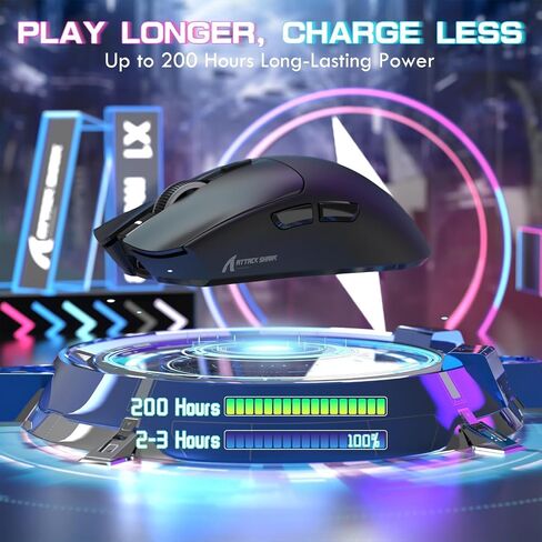 ATTACK SHARK X1 Ultralight Wireless Gaming Mouse with Magnetic RGB Charging Dock,Anti Slip Grip Tape,PixArt PAW3395 Pro Sensor,40000DPI,BT/2.4Ghz/Wired,Optical Micro Switch for PC Mac Gamer(Black) in Saudi Arabia