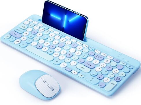 لوحة مفاتيح Bluetooth والماوس اللاسلكي ، لوحة مفاتيح متعددة الجهاز وسرد الماوس مع حامل الهاتف (Bluetooth 5.0+3.0+2.4 جيجا هرتز) متوافقة مع Mac/Windows/iOS/Android in Saudi Arabia