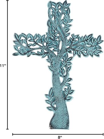 PURESTORY 11 x 8 Inch Tree Decorative Wall Cross Metal Decorations For Home.Religious Metal Hanging Cross Wall Decor.Metal Cross Wall Decor Art for Home - Antique Blue in Saudi Arabia