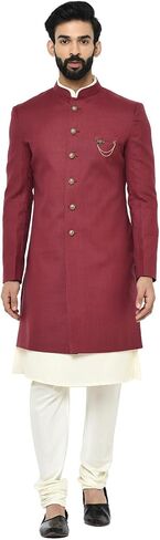 KISAH Men's Indowestern Maroon Kurta Sherwani Set, Ethnic Indian Traditional Wear in Saudi Arabia
