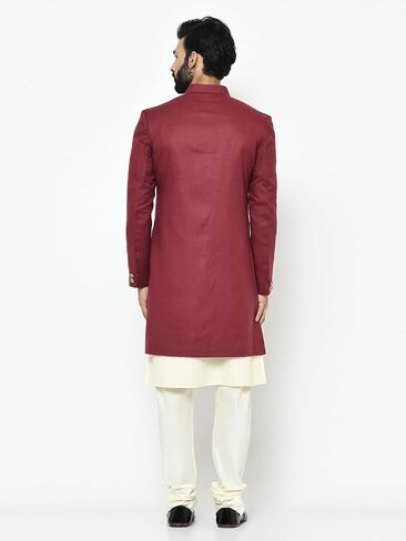 KISAH Men's Indowestern Maroon Kurta Sherwani Set, Ethnic Indian Traditional Wear in Saudi Arabia