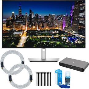 Dell UltraSharp 32-Inch 4K UHD Thunderbolt Hub IPS Black Monitor - U3225QE Bundle with Docking Station, HDMI Cables (2-pack), Cable Ties and Screen Cleaner (5 Items)