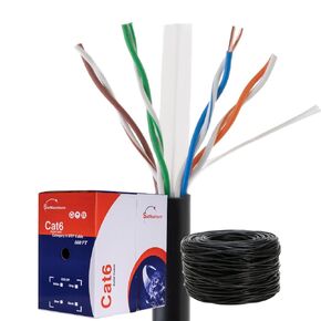 1000ft CAT6 CMR Riser Ethernet Cable, Solid CCA 23AWG UTP Network Wire, 550MHz, High-Speed LAN, Bulk for RJ45 Connections, Ideal for Vertical Installations - Black