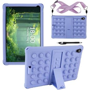 Case for Urao 10.1 inch Tablet CP107 (2024), Soft Silicone Stand Cover with Strap for Android 14 Tablet Case (Rainbow Pink)