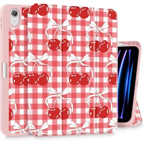 May Chen for iPad (A16) 11th Generation Case 11 Inch 2025, iPad 10th Gen Case 2022 10.9 inch, Trifold Stand with Auto Wake/Sleep Soft TPU Protective Stand Back Cover, Cherry & Cheetah